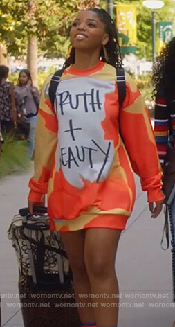 Jazlyn's Truth + Beauty oversized sweatshirt on Grown-ish