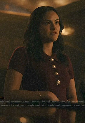 Veronica’s burgundy pearl button top on Riverdale