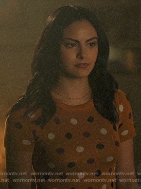 Veronica's mustard polka dot top on Riverdale