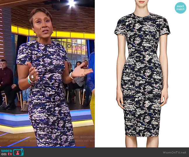 Abstract Cotton-Blend Jacquard Fitted Sheath Dress by Victoria Beckham worn by Robin Roberts on Good Morning America