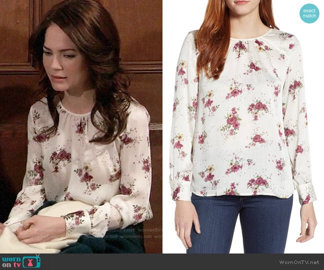 Vince Camuto Delicate Bouquet Mixed Media Top worn by Elizabeth Webber (Rebecca Herbst) on General Hospital