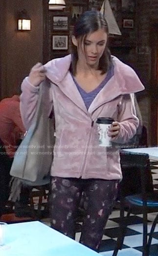 Willow's pink fleece jacket and floral leggings on General Hospital