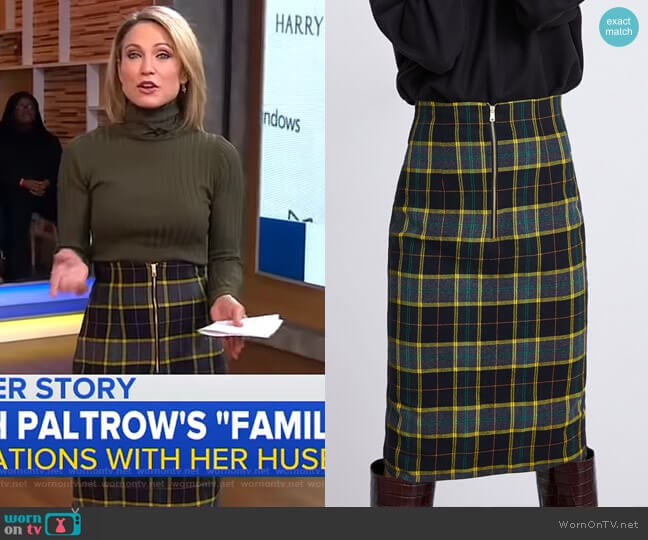 Plaid Tube Skirt by Zara worn by Amy Robach on Good Morning America