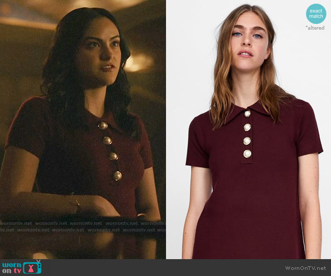 Zara Dress with Faux Pearls worn by Veronica Lodge (Camila Mendes) on Riverdale