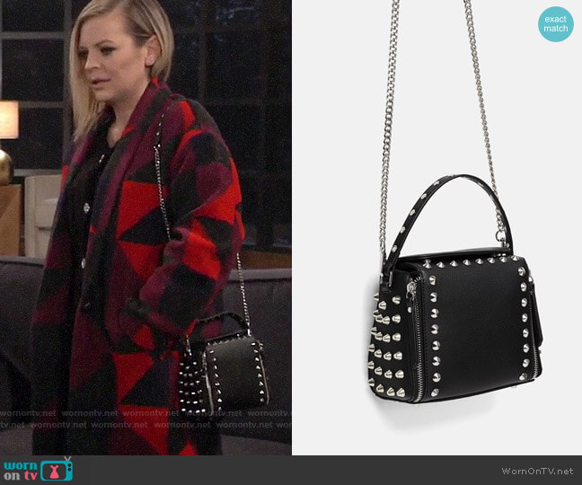 WornOnTV: Maxie’s geometric print coat and studded bag on General ...