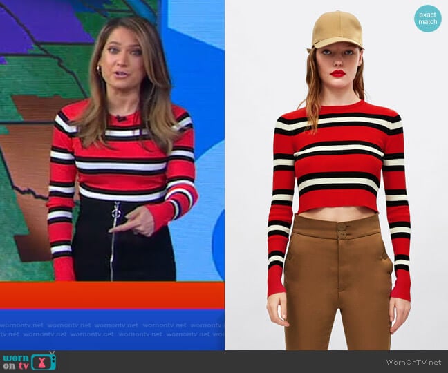 Striped Cropped Sweater by Zara worn by Ginger Zee on Good Morning America