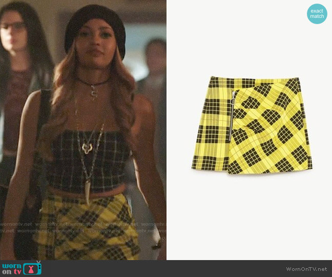 Zara Yellow Check Skort worn by Toni Topaz (Vanessa Morgan) on Riverdale