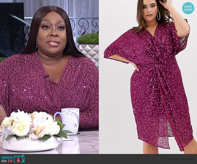 Scatter Sequin Knot Front Kimono Midi Dress by ASOS worn by Loni Love on The Real