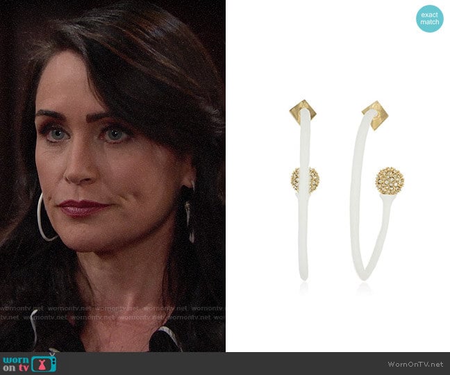 Alexis Bittar Pave Detail Hoop Earrings worn by Quinn Fuller (Rena Sofer) on The Bold and the Beautiful