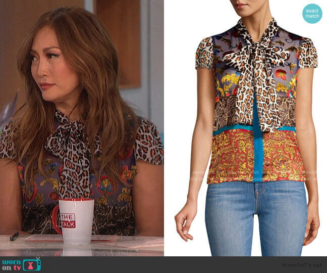 Jeannie Bow-Collar Blouse by Alice + Olivia worn by Carrie Inaba on The Talk