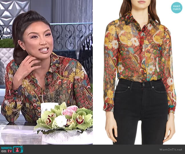 Willa Shirt by Alice + Olivia worn by Jeannie Mai on The Real