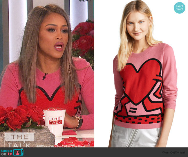 Keith Haring Chia Intarsia Pullover by Alice + Olivia worn by Eve  on The Talk