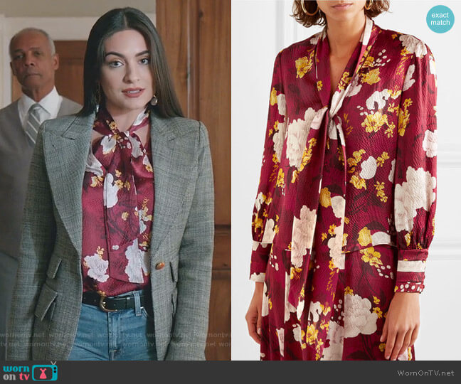 Wornontv Cristal S Red Floral Tie Neck Blouse And Peak Lapel Blazer On Dynasty Daniella Alonso Clothes And Wardrobe From Tv