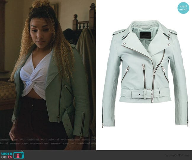 Balfern Leather Biker Jacket by All Saints worn by Allison Hargreeves (Emmy Raver-Lampman) on The Umbrella Academy