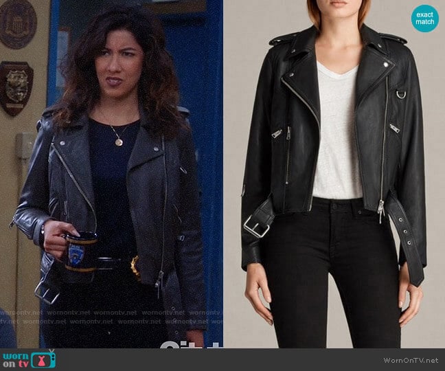 All Saints Gidley Leather Biker Jacket worn by Rosa Diaz (Stephanie Beatriz) on Brooklyn Nine-Nine