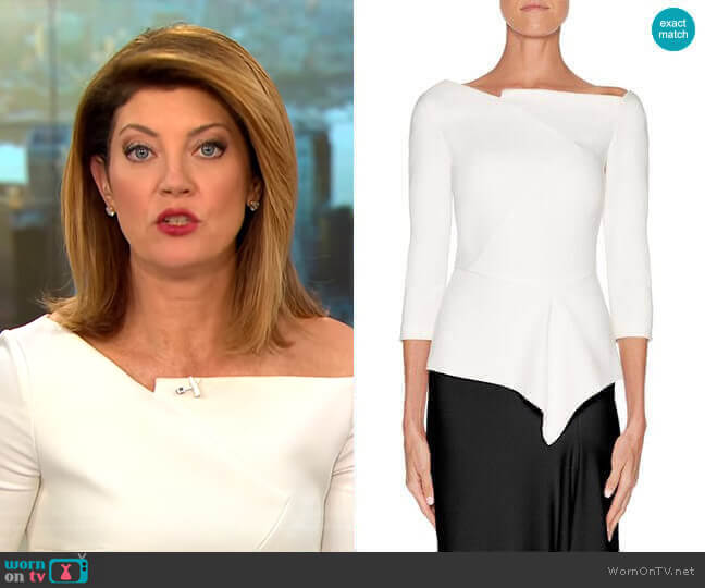 Almeley Top by Roland Mouret worn by Norah O'Donnell on CBS Mornings