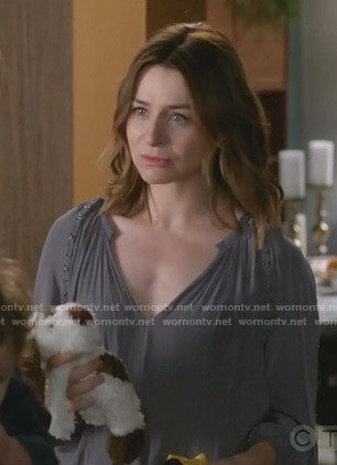 Amelia's grey v-neck blouse on Grey's Anatomy