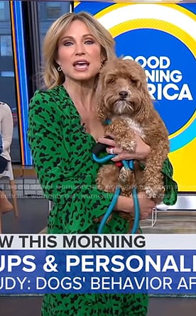 Amy’s green printed wrap dress on Good Morning America