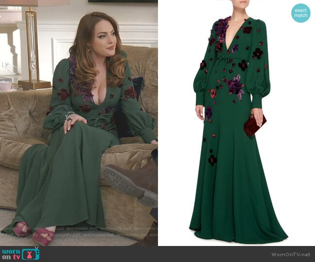 V-Neck Gown by Andrew GN worn by Fallon Carrington (Elizabeth Gillies) on Dynasty