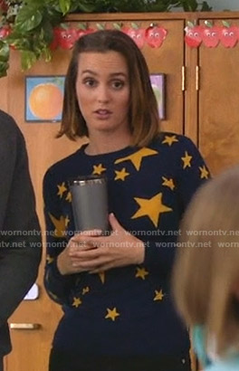 Angie's blue and yellow star print sweater on Single Parents