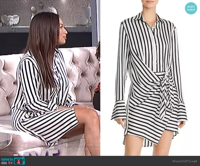 Tie-Front Striped Shirt Dress by Aqua worn by Jeannie Mai  on The Real