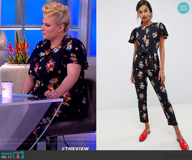 Jumpsuit with ruffle cap sleeves in floral print by Oasis at Asos worn by Meghan McCain  on The View