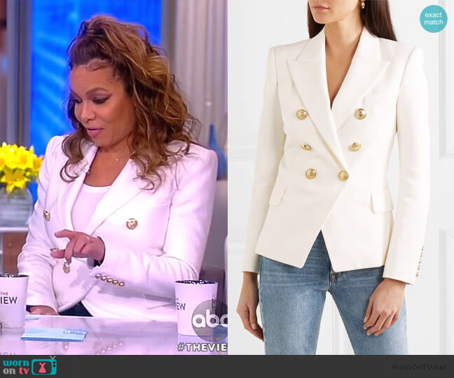 Double-breasted grain de poudre wool blazer by Balmain worn by Sunny Hostin  on The View