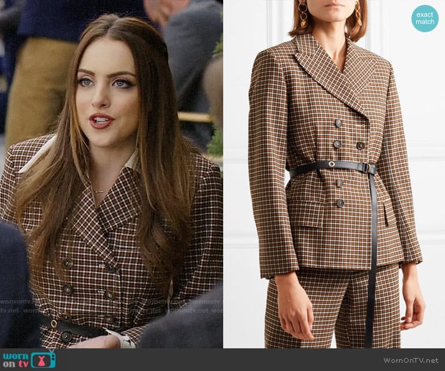 Chloe Belted double-breasted checked woven blazer worn by Fallon Carrington (Elizabeth Gillies) on Dynasty