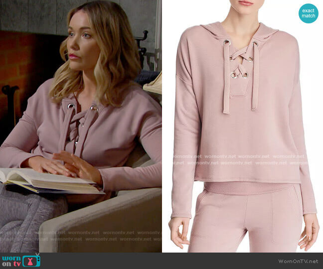 Beyond Yoga Over Tied Lace-Up Fleece Hooded Sweatshirt worn by Flo Fulton (Katrina Bowden) on The Bold and the Beautiful