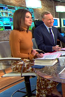Bianna’s orange turtleneck sweater and printed skirt on CBS This Morning