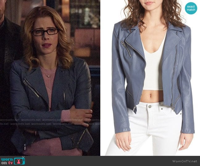 Blank NYC Faux Leather Moto Jacket  worn by Felicity Smoak (Emily Bett Rickards) on Arrow