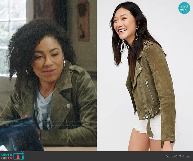 Blank NYC Suede Moto Jacket worn by Nia (Victoria Janicki) on God Friended Me