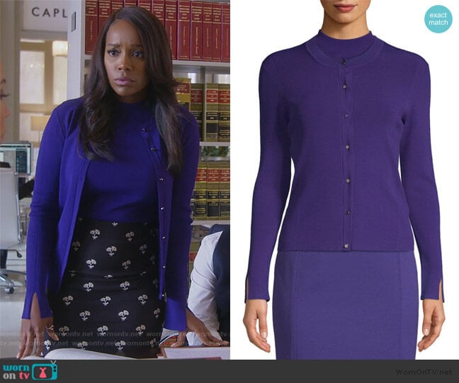 Feliza Fine Knit Ribbed Cardigan by BOSS worn by Michaela Pratt (Aja Naomi King) on How to Get Away with Murder