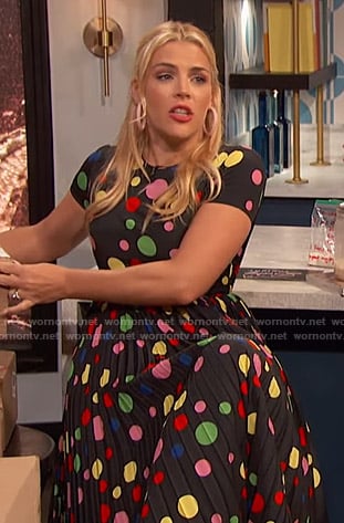 Busy’s rainbow polka dot dress on Busy Tonight