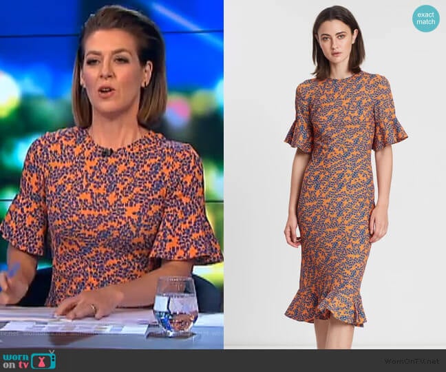 Gorgi’s orange floral bell cuff dress on The Project