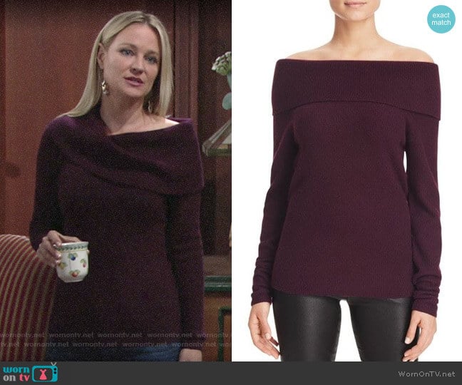 C by Bloomingdale's Off-The-Shoulder Cashmere Sweater worn by Sharon Newman (Sharon Case) on The Young and the Restless