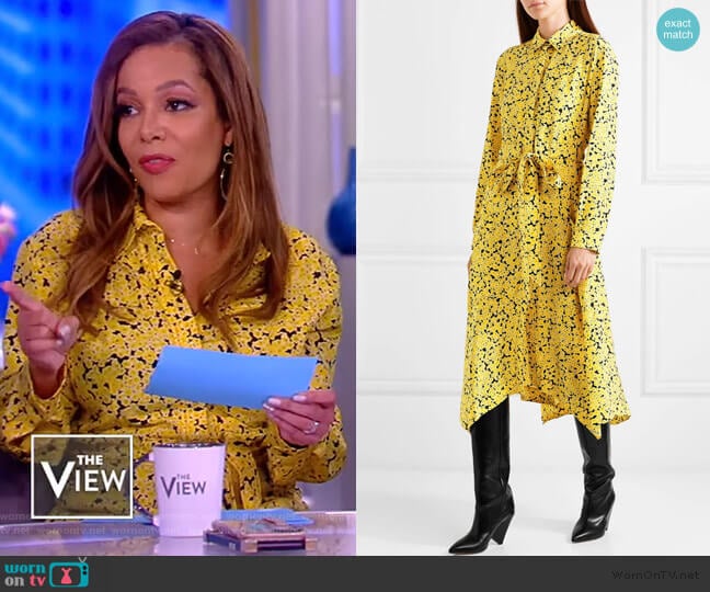 Asymmetric floral-print silk crepe de chine midi dress by Cedric Charlier worn by Sunny Hostin on The View