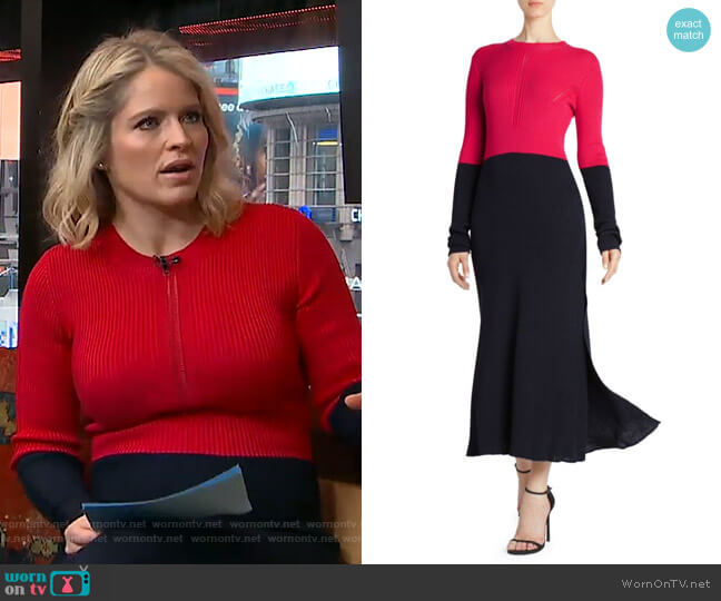 Colorblock Rib-Knit Dress by Cedric Charlier worn by Sara Haines on Good Morning America