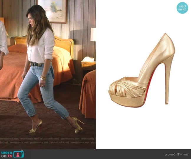 Aborina 150 Metallic Pumps by Christian Louboutin worn by Camille (Lindsay Price) on Splitting Up Together