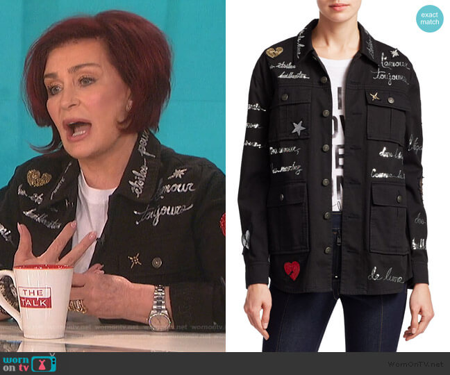 Embroidered Love Letter Canyon Jacket by Cinq a Sept worn by Sharon Osbourne on The Talk