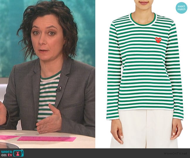 Heart Striped Cotton T-Shirt by Comme Des Garcons Play worn by Sara Gilbert on The Talk