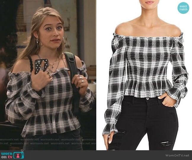 Plaid Off-the-Shoulder Top by Cotton Candy LA worn by Shannon (Odessa Adlon) on Fam