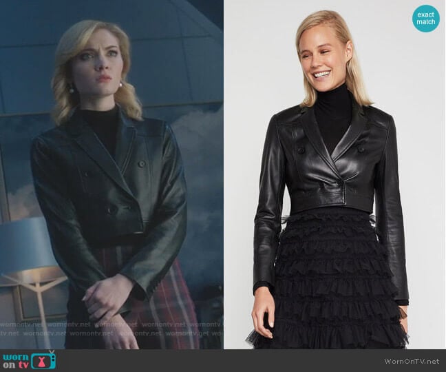 Leather Cropped Jacket by Bcbgmaxazria worn by The Frost Sisters (Skyler Samuels) on The Gifted