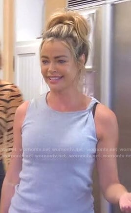 Denise’s grey twisted shoulder tank top on The Real Housewives of Beverly Hills