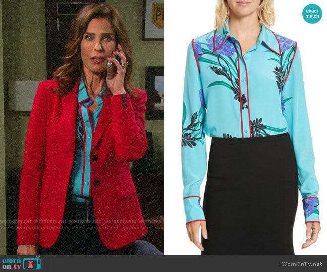 Diane von Furstenberg Floral Print Stretch Silk Shirt worn by Hope Williams (Kristian Alfonso) on Days of our Lives