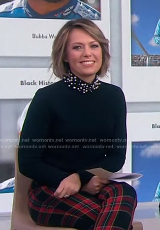 Dylan’s black pearl embellished sweater on Today