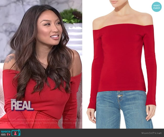 Raylen Off Shoulder Top by Elizabeth and James worn by Jeannie Mai on The Real