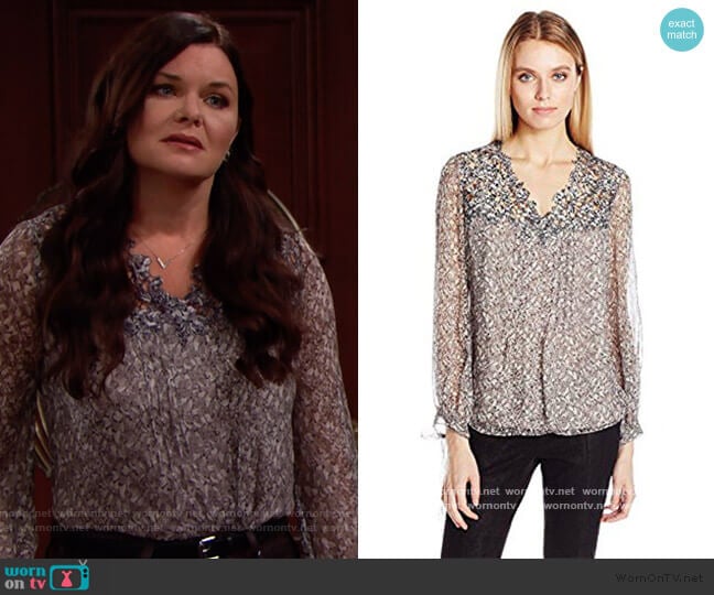 Elie Tahari Brunella Silk Blouse in Chicory worn by Katie Logan (Heather Tom) on The Bold and the Beautiful