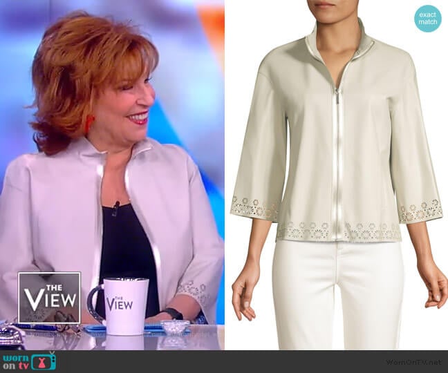 Rainer Eyelet Lace-Trim Leather Jacket by Elie Tahari worn by Joy Behar on The View