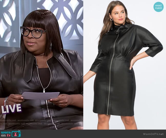 Tie Neck Faux Leather Dress by Eloquii worn by Loni Love on The Real